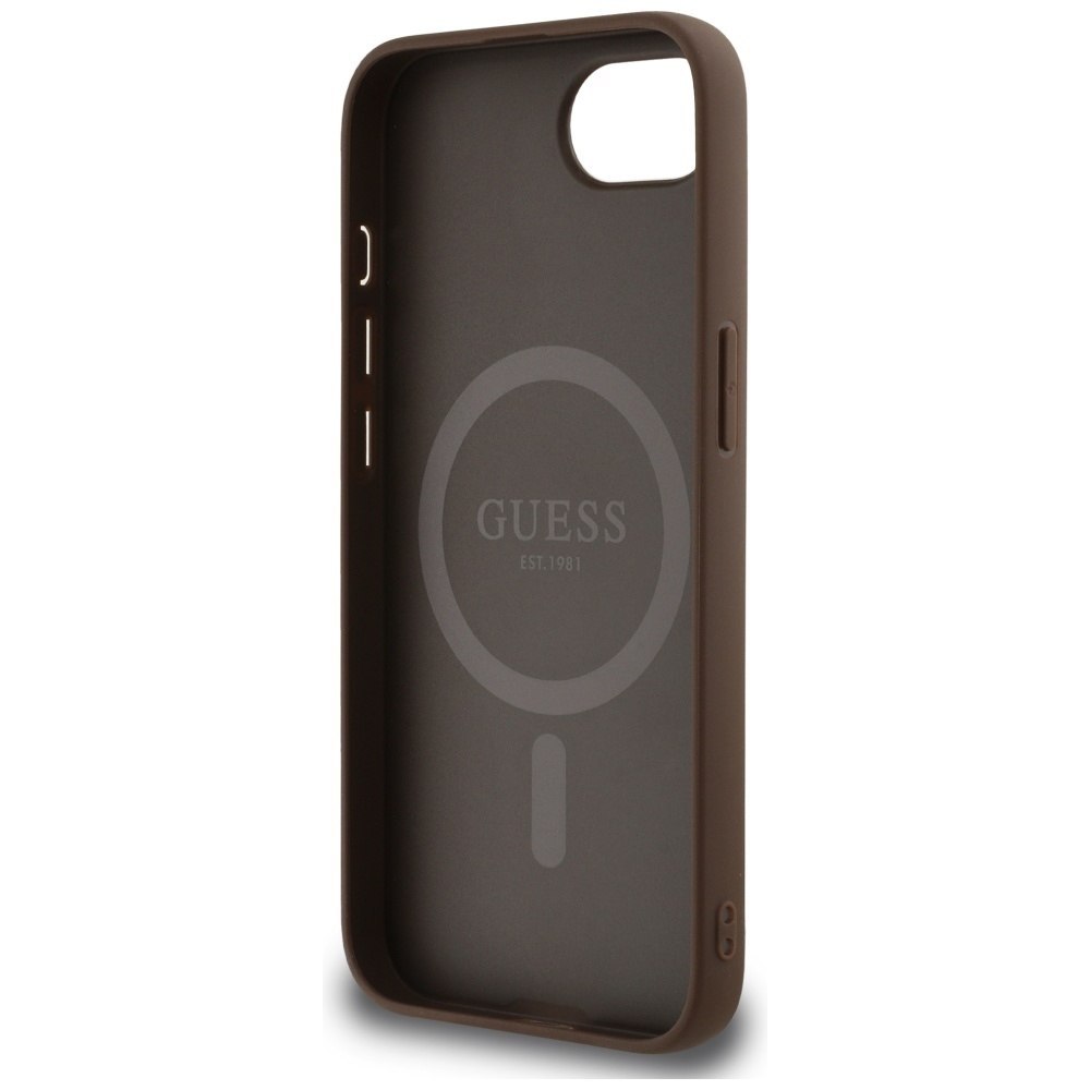 Etui Guess 4G Circle Classic Logo MagSafe do iPhone 16e brązowy